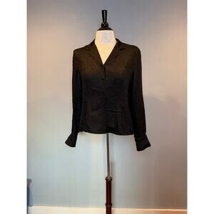 Talbots 100% Silk Black Jacquard Button-Front Blouse